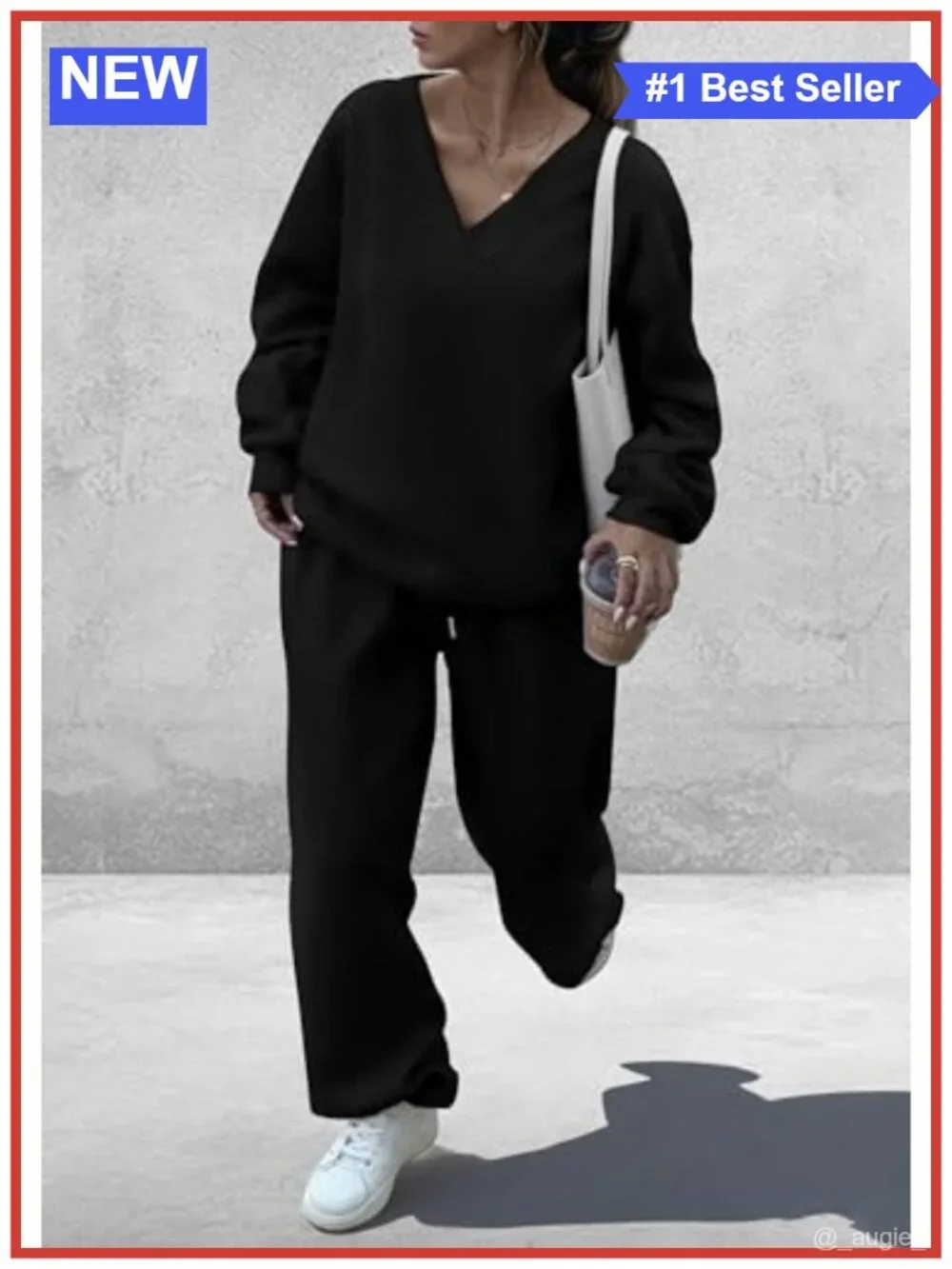 Women's 2 Piece Lounge Set Knit Sweatshirt Wide Leg Sweatpants